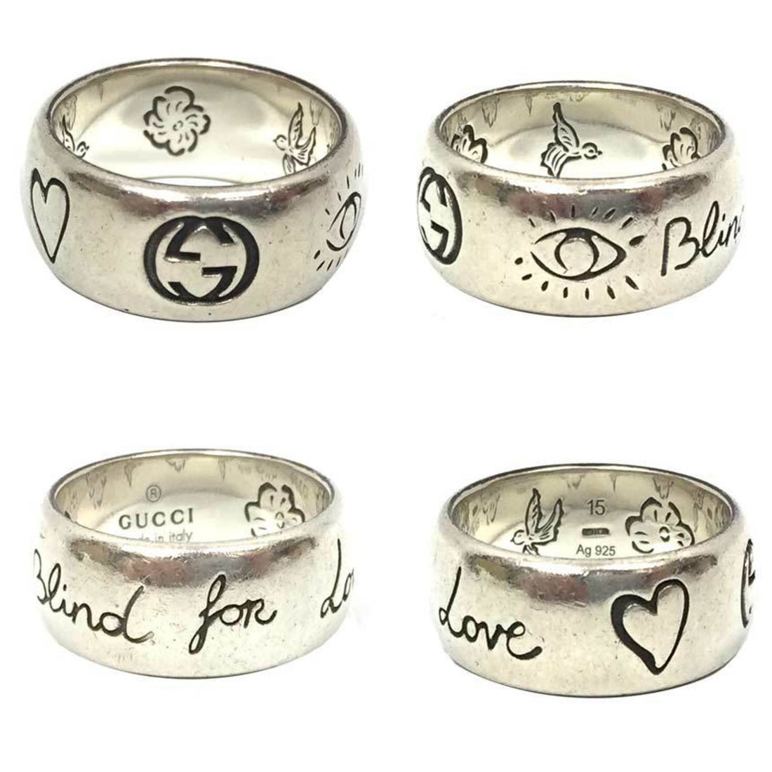 GCI ring blind for love 5455247 AG925 silver #15 day size approx. 14 multi-illustration bird flower eye heart