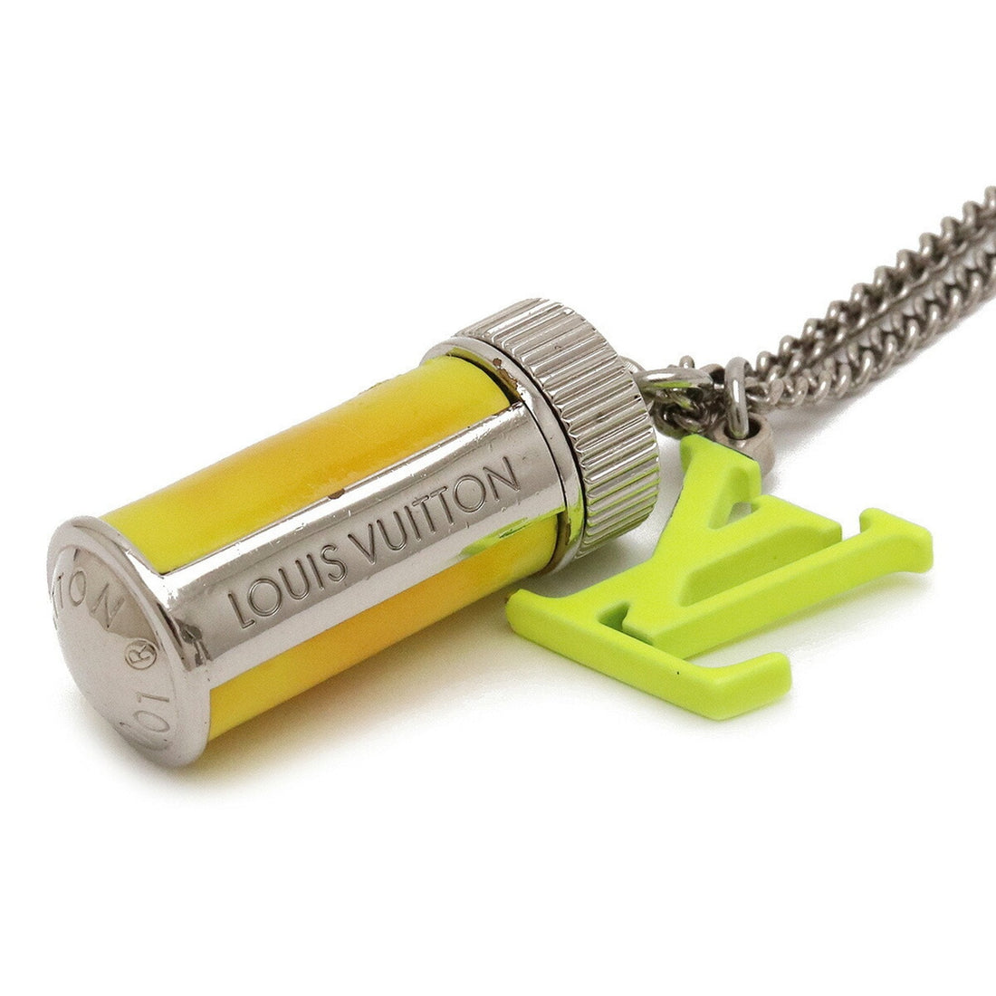 LOV Collier LV Fluo Necklace Pendant Jaune Neon Yellow Metal Silver Color MP2143