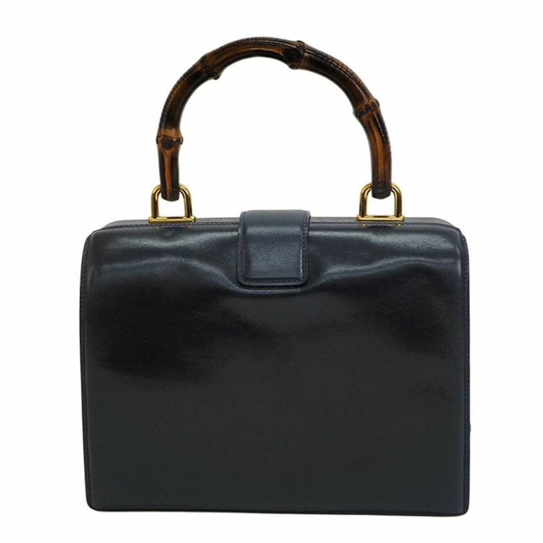 GCI Old Bamboo Handbag Gold Crest Navy Leather Women's