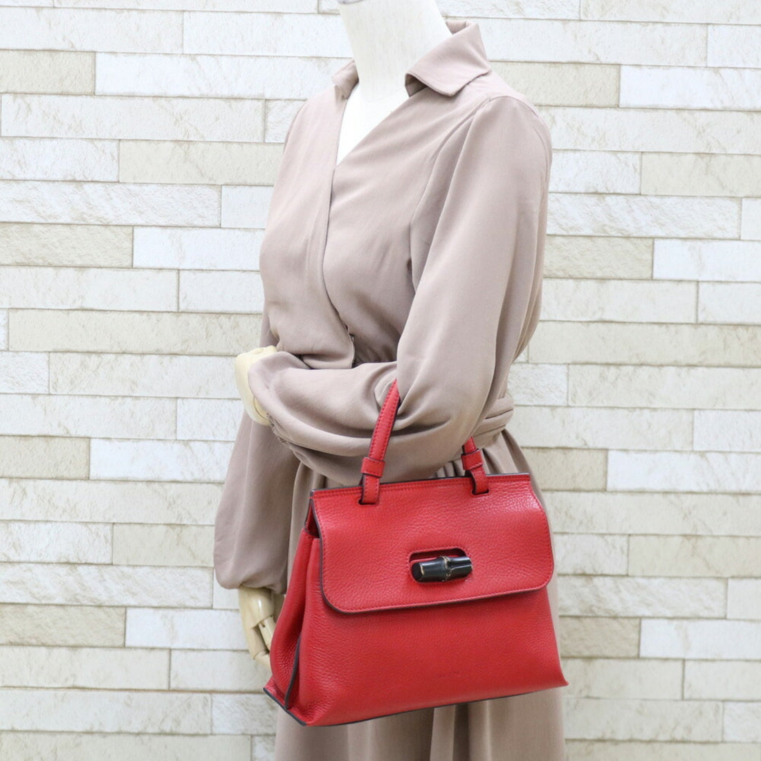 GCI Shoulder Bag Bamboo Handbag Red Women's Leather