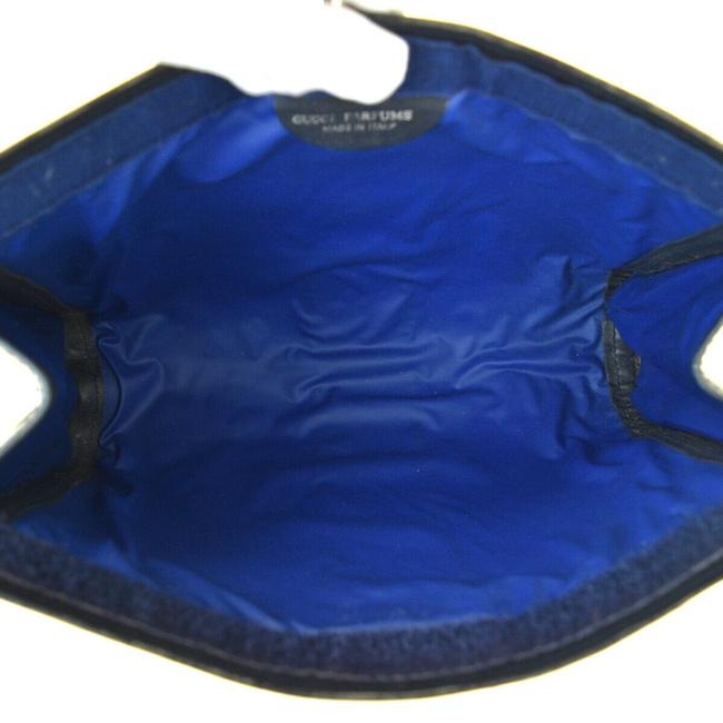 GCI Navy GCIssima Print Coated Canvas & Navy Leather Clutch with Red & Blue Sherry Stripe & Velcro Closure