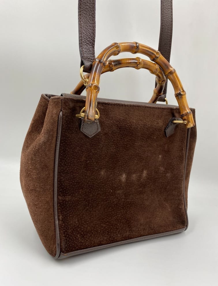 GCI Suede Tote w Bamboo handle