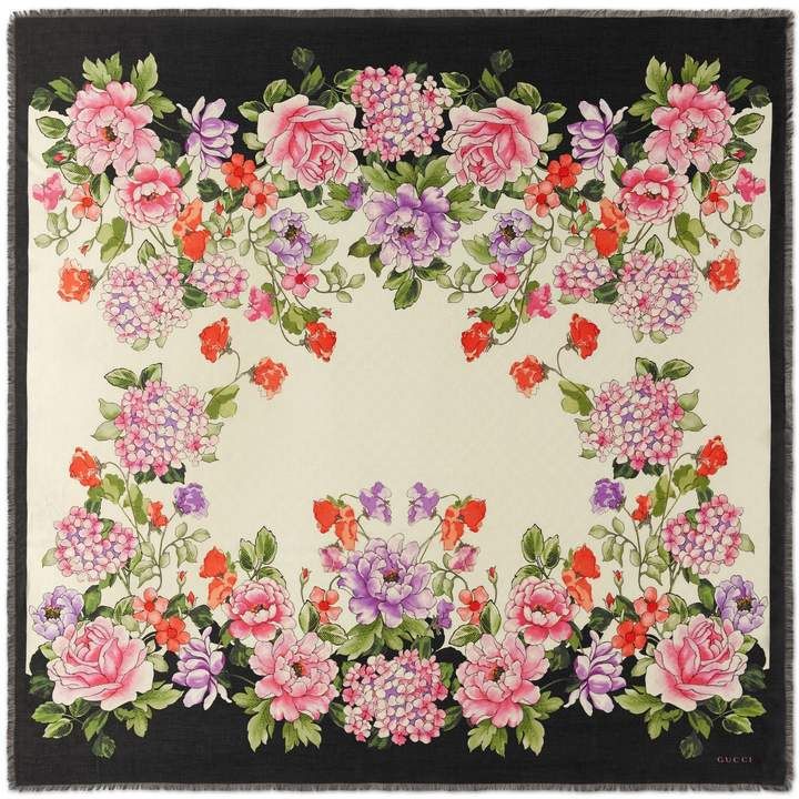 GCI Rising Flower Silk Scarf in White