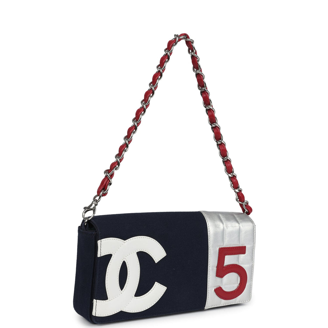 CHL N0.5 Chain Shoulder Bag Navy, Silver, Red Canvas Silver Hardware