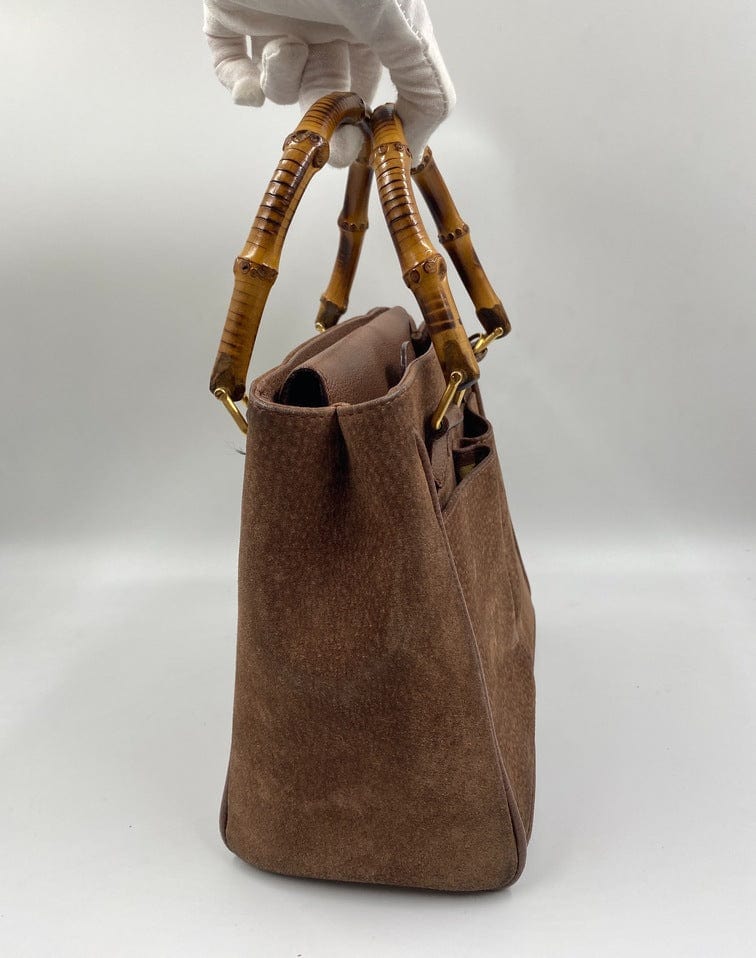 GCI Suede Tote w Bamboo handle