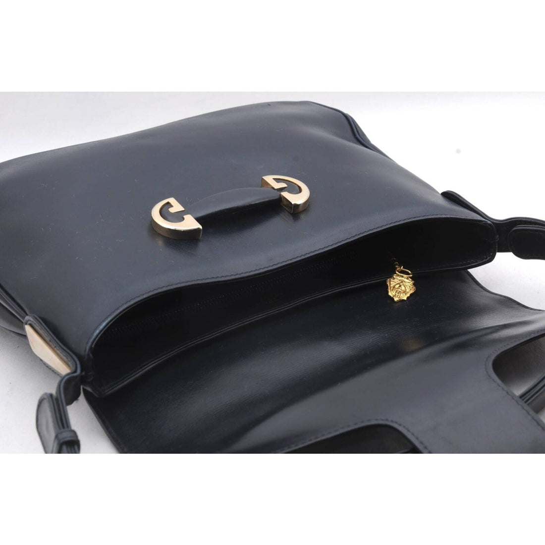 GCI navy leather early Jackie shoulder bag with gold GG clasp
