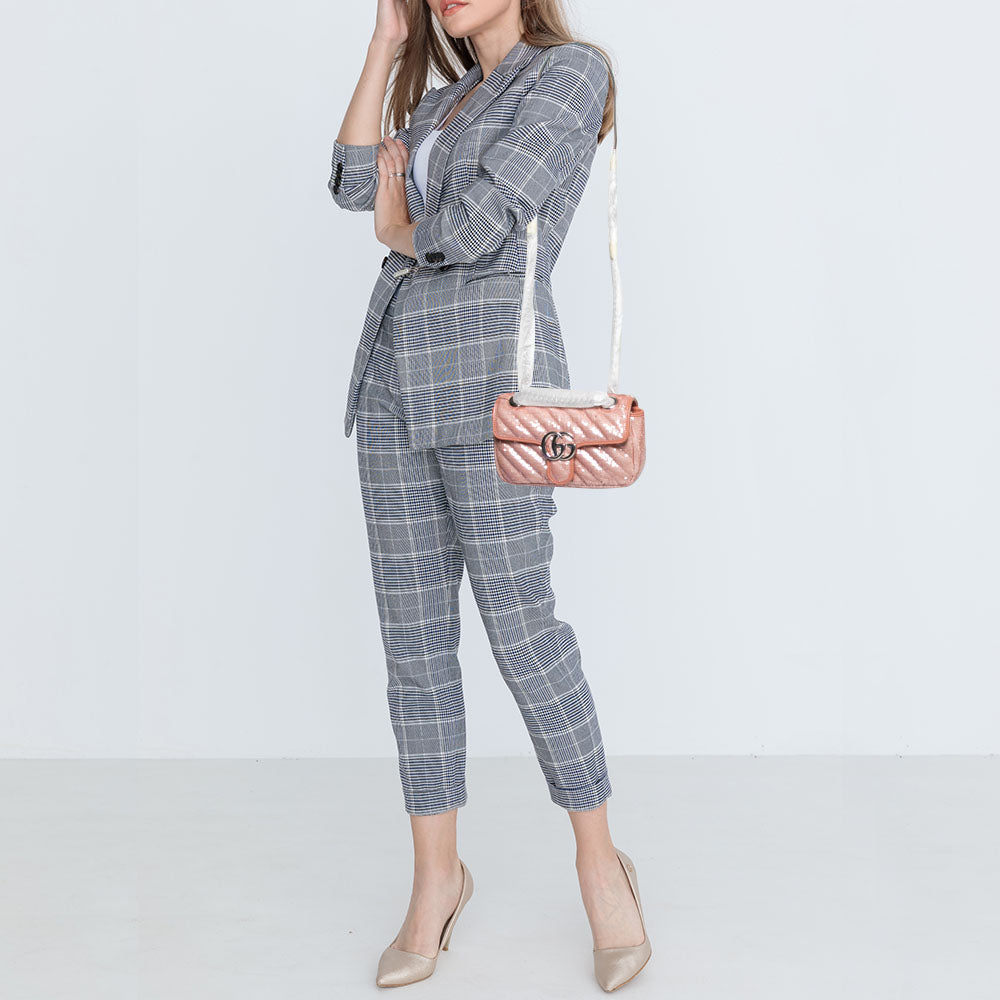 GCI Pink Diagonal Sequins And Leather Mini GG Marmont Shoulder Bag