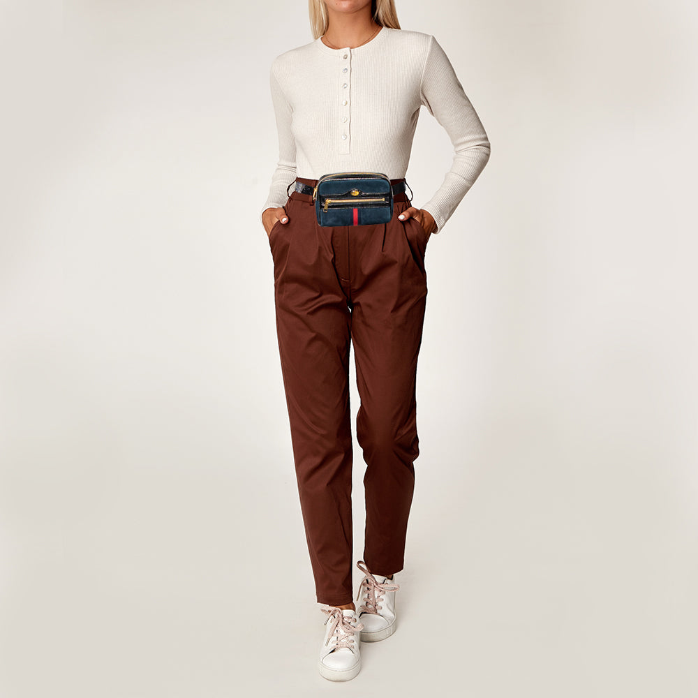 GCI Navy Blue/Black Suede and Patent Leather GG Ophidia Belt Bag