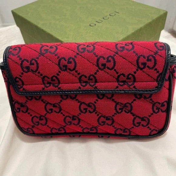 GCI Monogram Multicolor Super Mini GG Marmont in Red with Floral Embroidery