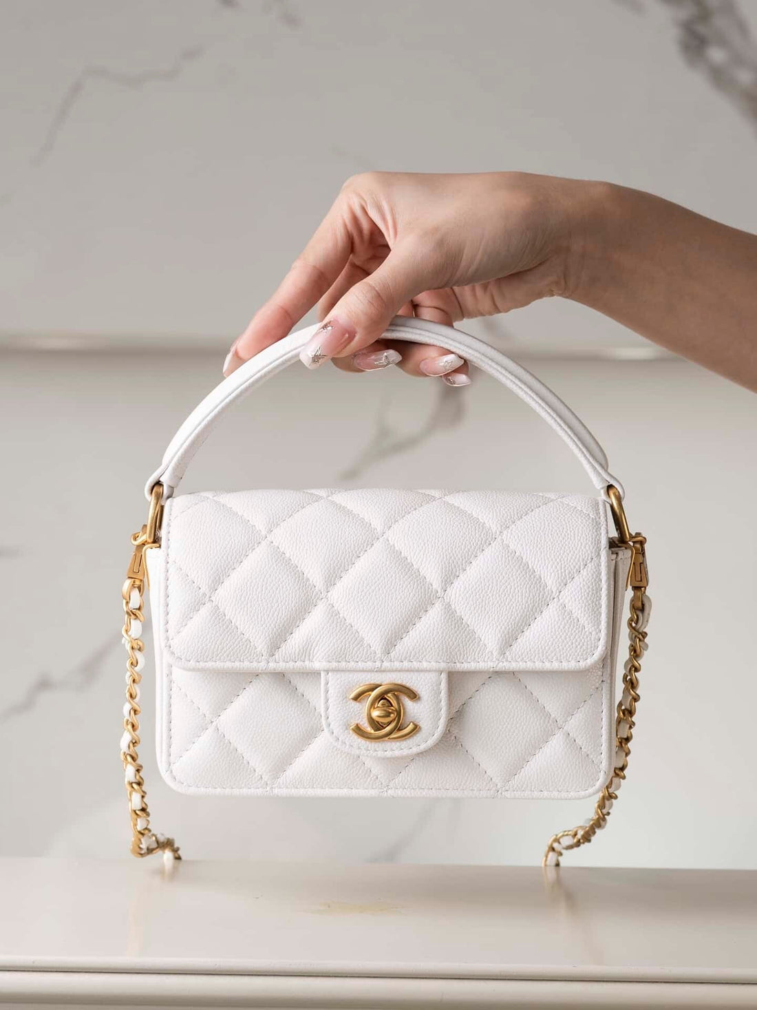 CC 24K Classic Mini Handle Flap Bag White